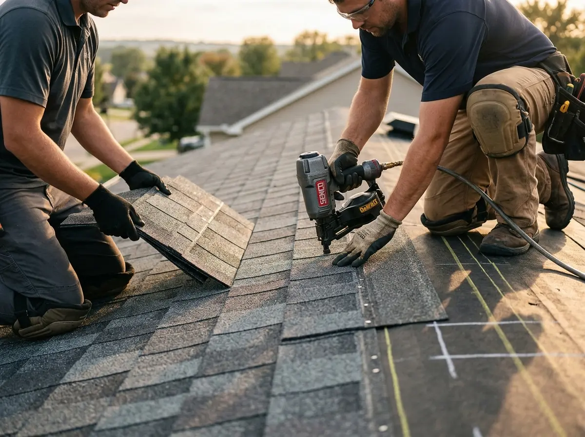 Professional roofer working on a residential roof in Stevenson Ranch